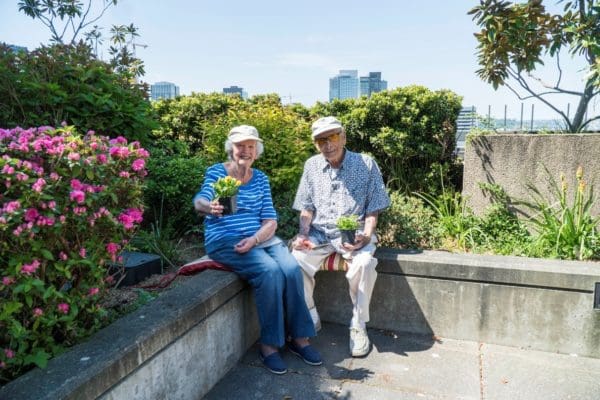 Seniors enjoying the gardens