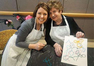 Ladies creating art during a memory support art group at the Mary Schwartz Summit