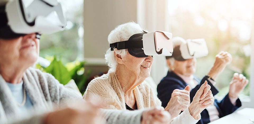 Seniors using VR headsets