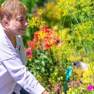 Woman enjoying the rooftop garden