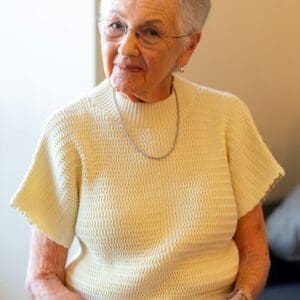 Woman smiling on couch