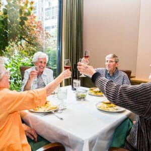 Friends enjoying dinner at Mary Schwartz